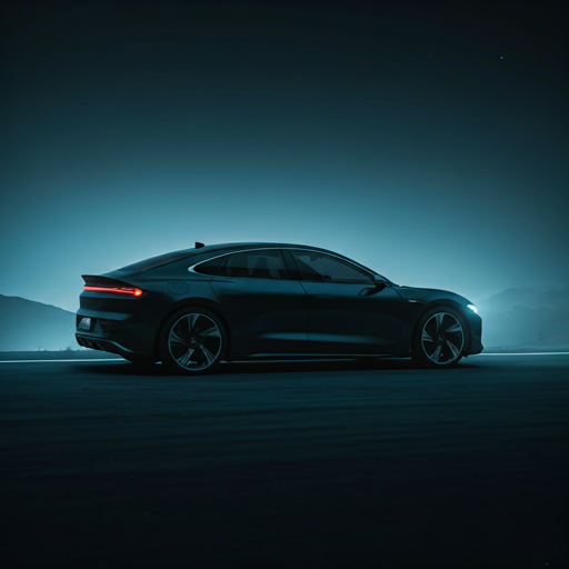 Sleek modern electric vehicle on misty mountain road