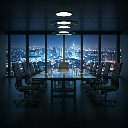 Modern corporate boardroom at night